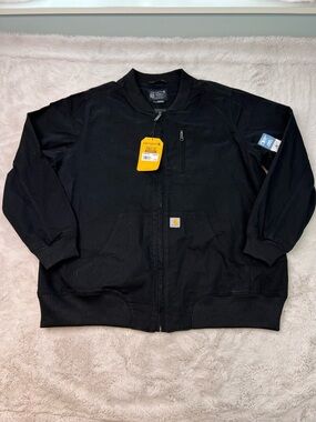 Carhartt Womens Relaxed Fit Black Rugged Flex Canvas Bomber Jacket Plus Size 2X